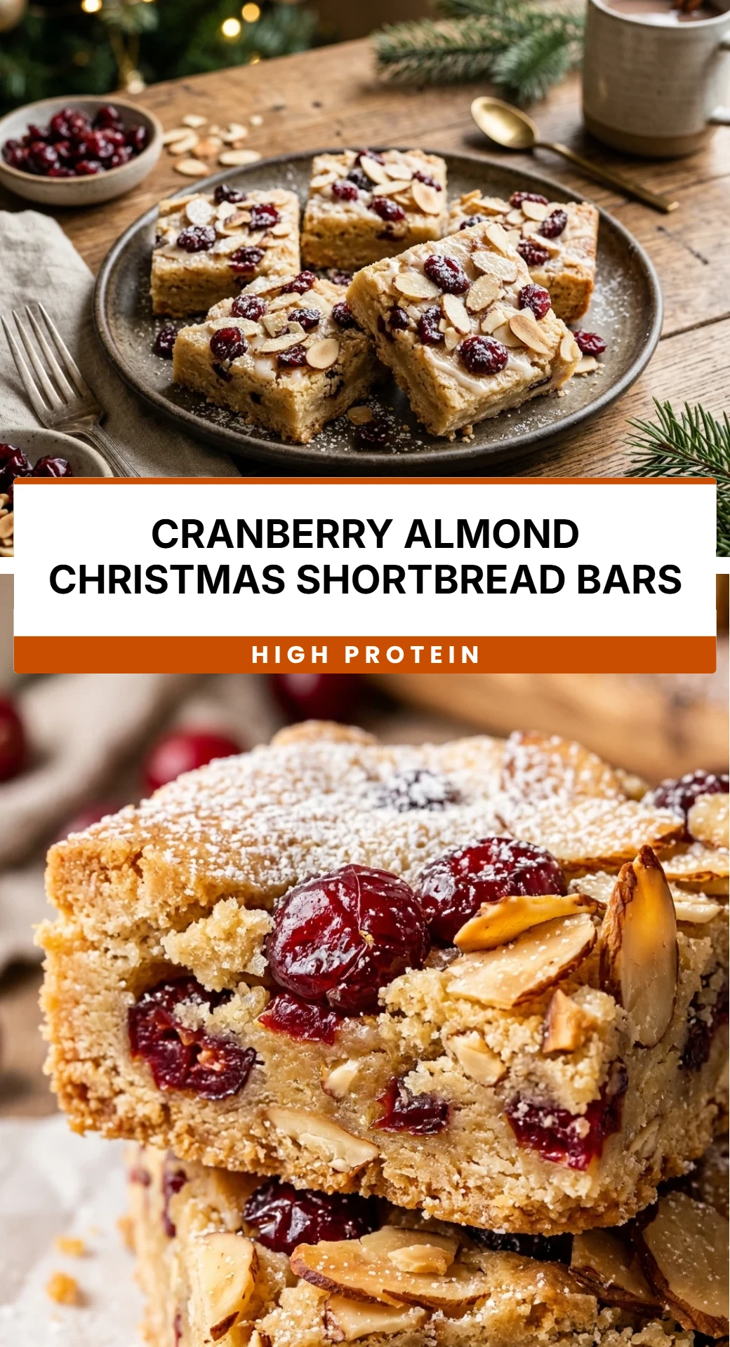 Cranberry Almond Christmas Shortbread Bars