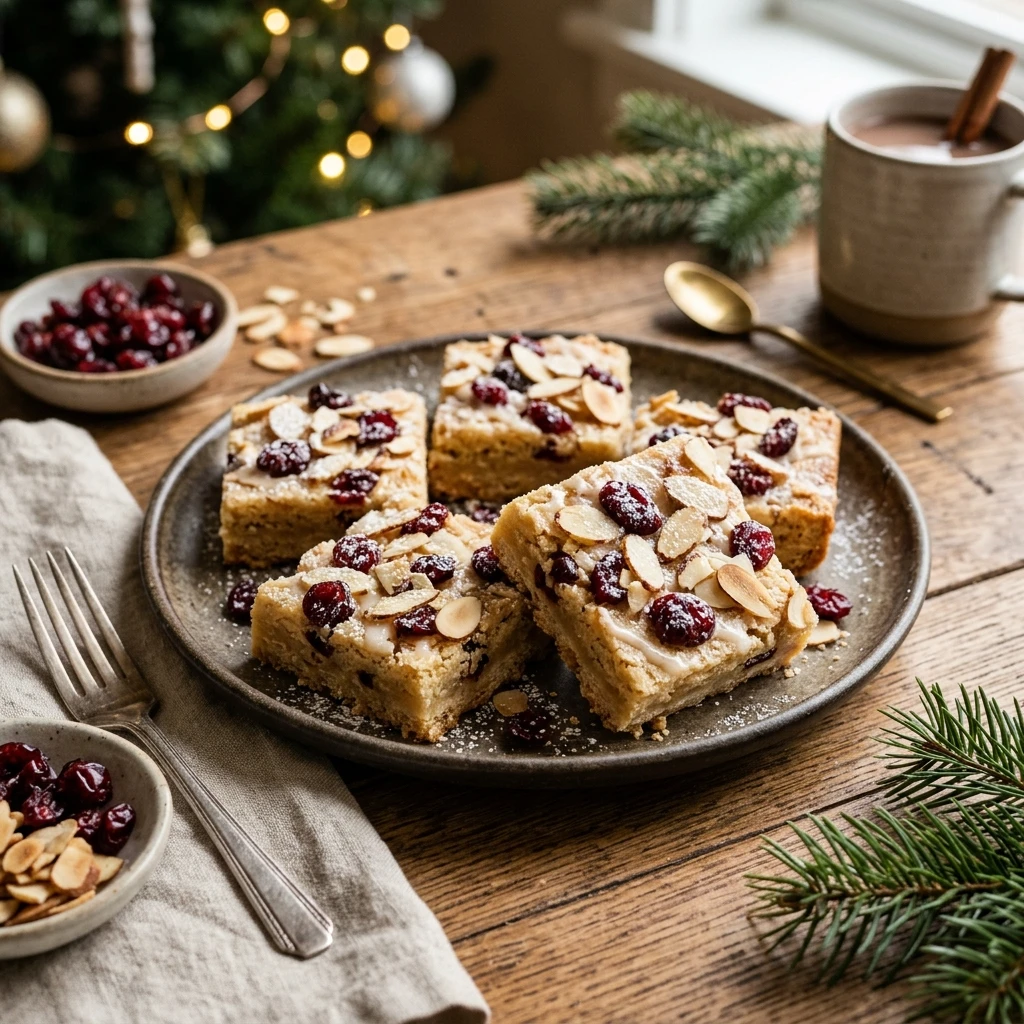 Cranberry Almond Christmas Shortbread Bars