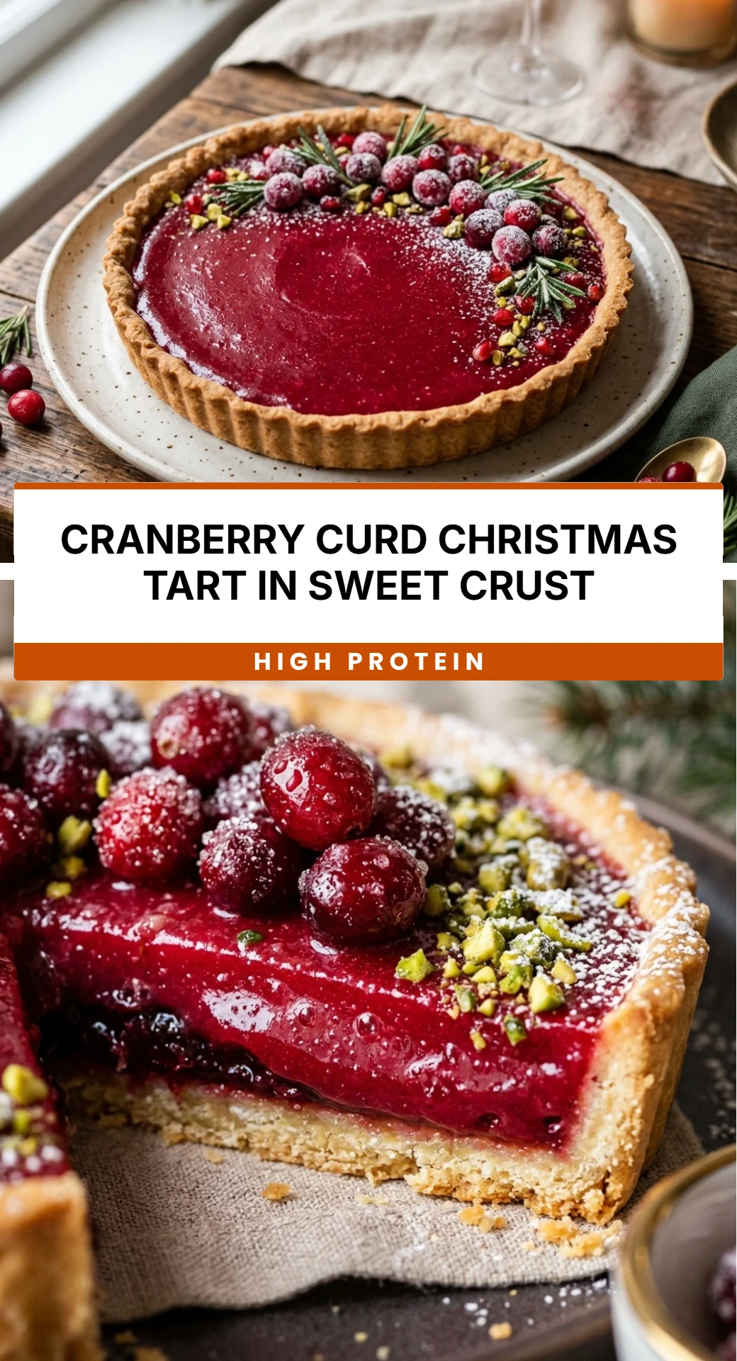 Cranberry Curd Christmas Tart in Sweet Crust