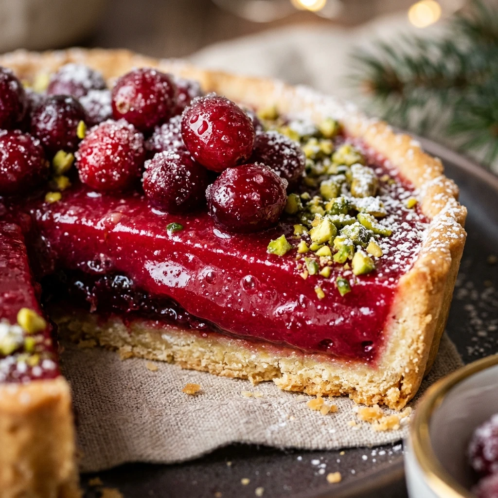Cranberry Curd Christmas Tart in Sweet Crust