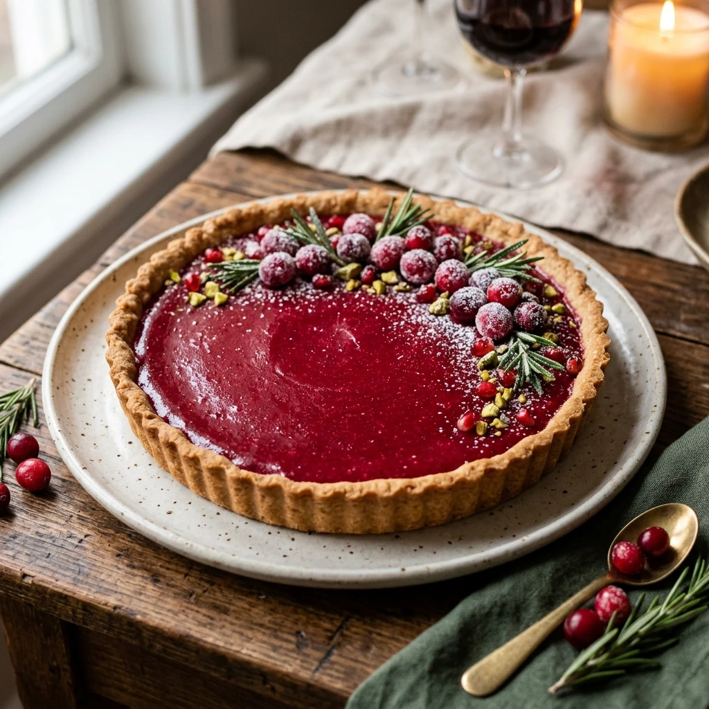 Cranberry Curd Christmas Tart in Sweet Crust