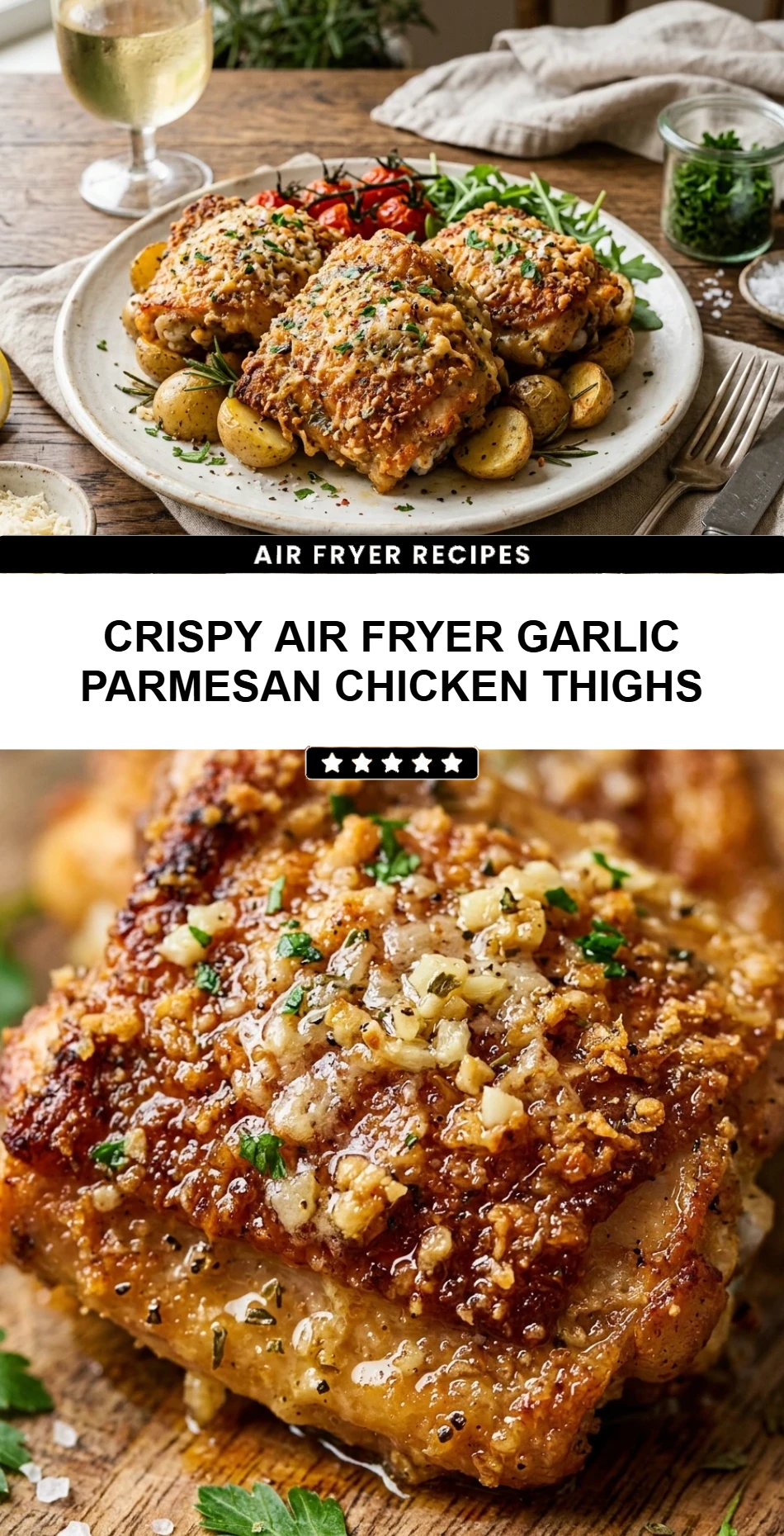 Crispy Air Fryer Garlic Parmesan Chicken Thighs
