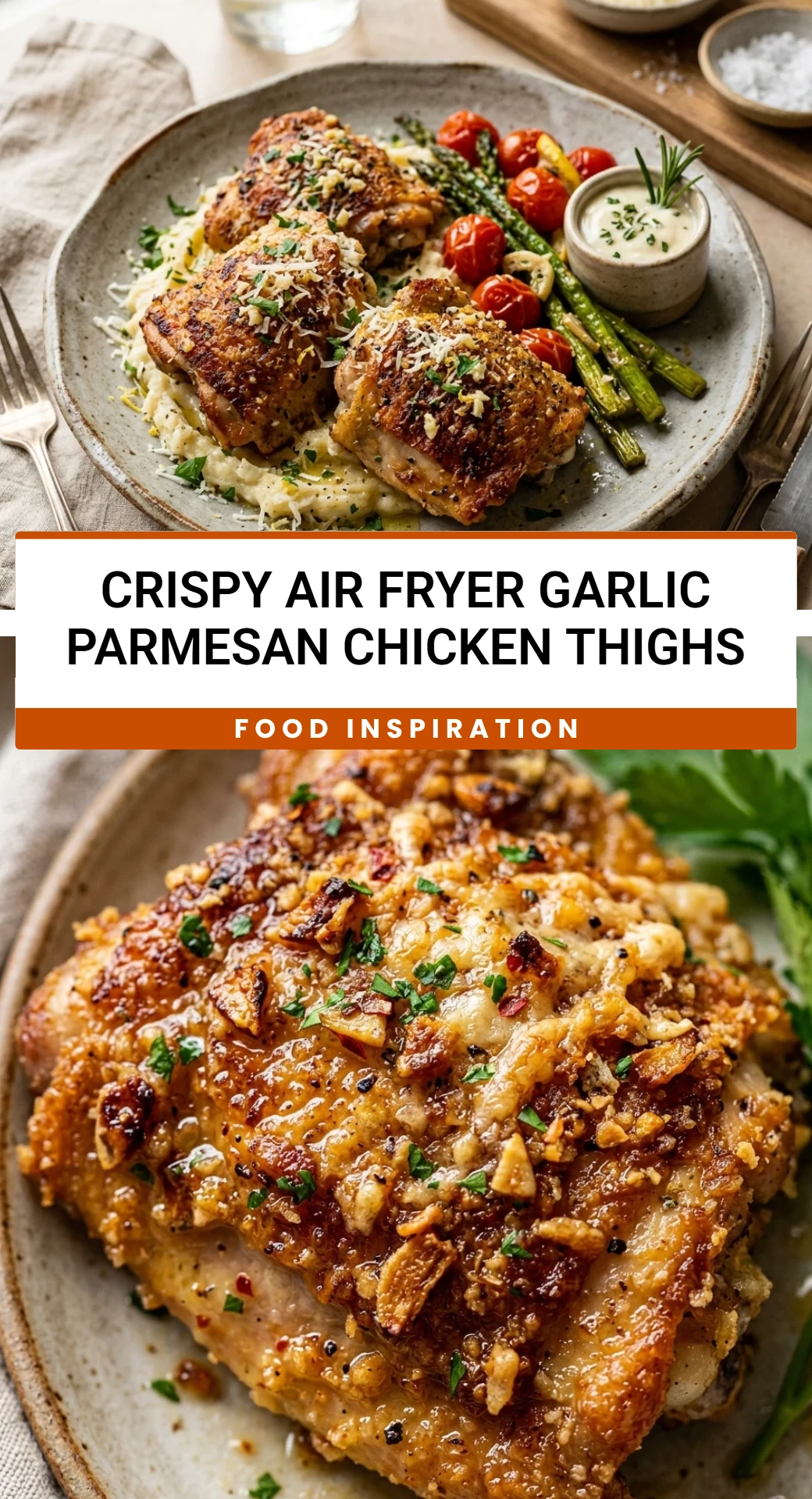 Crispy Air Fryer Garlic Parmesan Chicken Thighs
