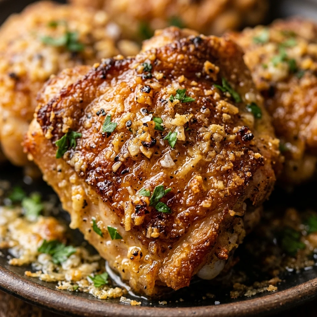 Crispy Air Fryer Garlic Parmesan Chicken Thighs