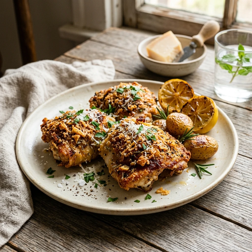 Crispy Air Fryer Garlic Parmesan Chicken Thighs