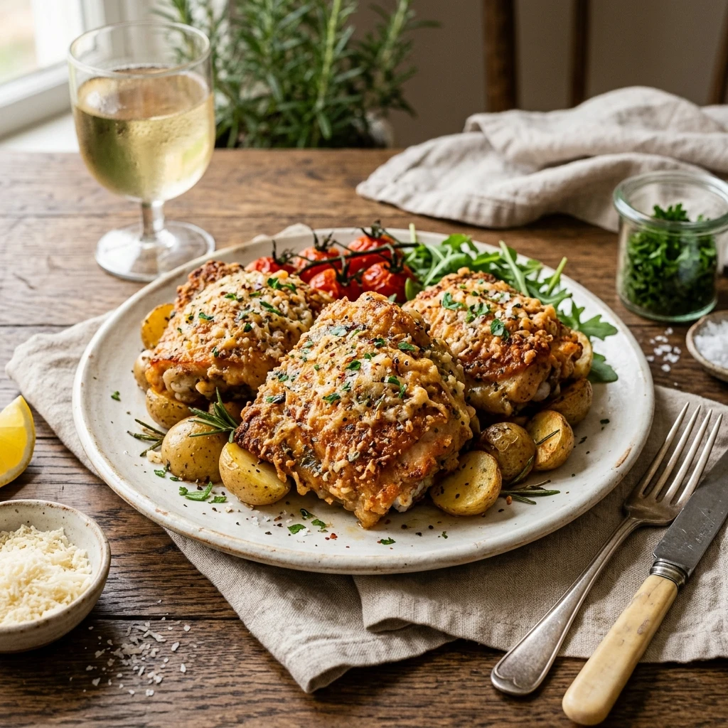 Crispy Air Fryer Garlic Parmesan Chicken Thighs