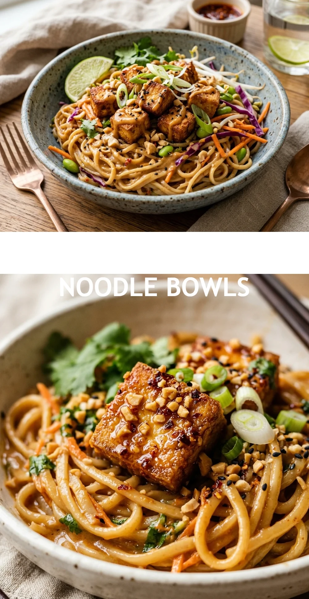 Crispy Tofu Peanut Noodle Bowls