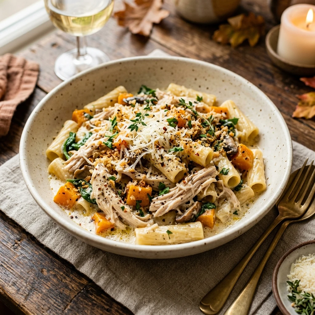 Crockpot Garlic Parmesan Chicken Pasta Fall Version