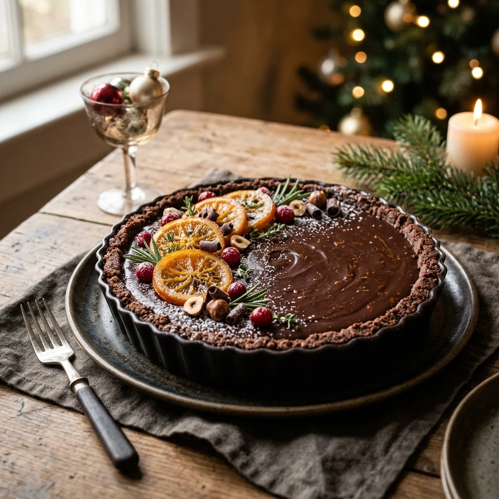 Dark Chocolate Orange Christmas Tart
