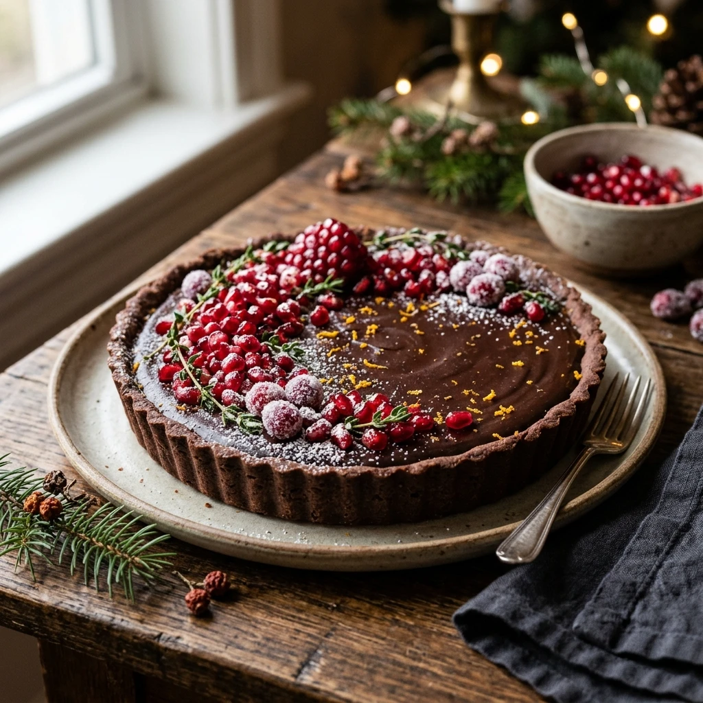 Dark Chocolate Pomegranate Tart for the Holidays