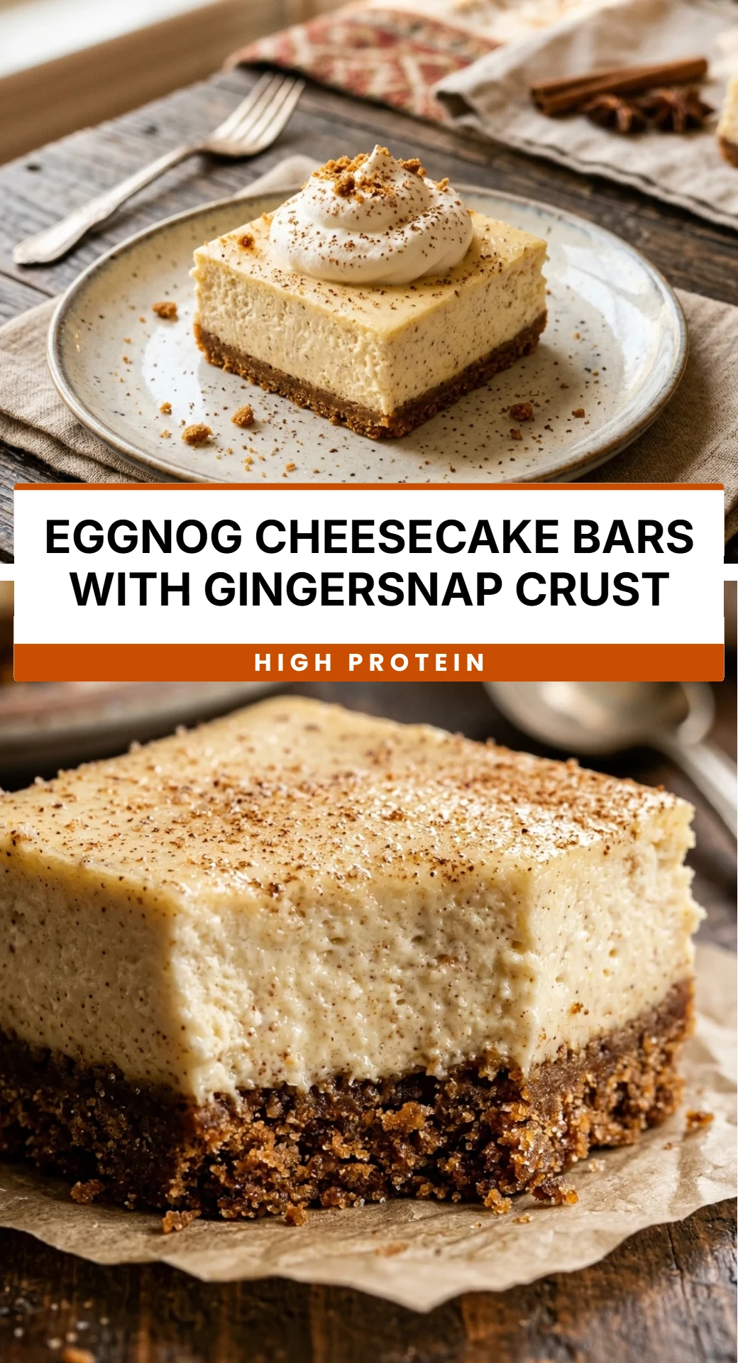 Eggnog Cheesecake Bars with Gingersnap Crust