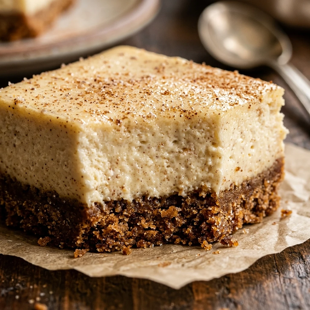 Eggnog Cheesecake Bars with Gingersnap Crust