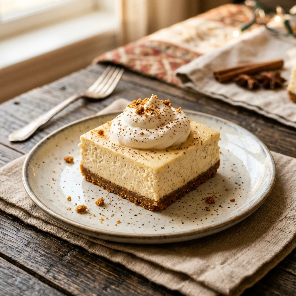 Eggnog Cheesecake Bars with Gingersnap Crust