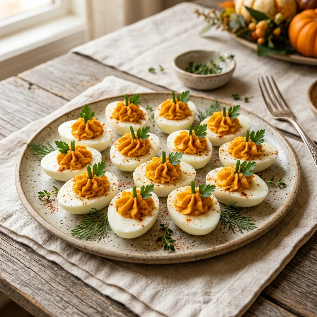 Fall Pumpkin Deviled Eggs Finger Food Recipe