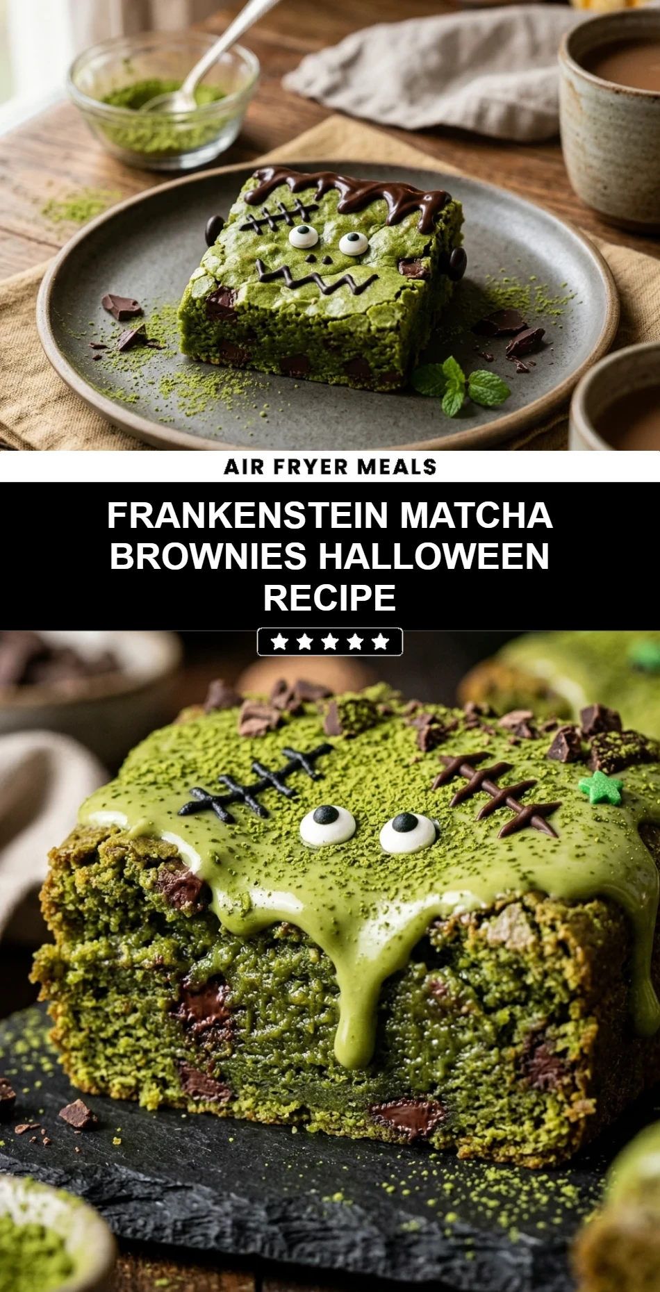 Frankenstein Matcha Brownies Halloween Recipe