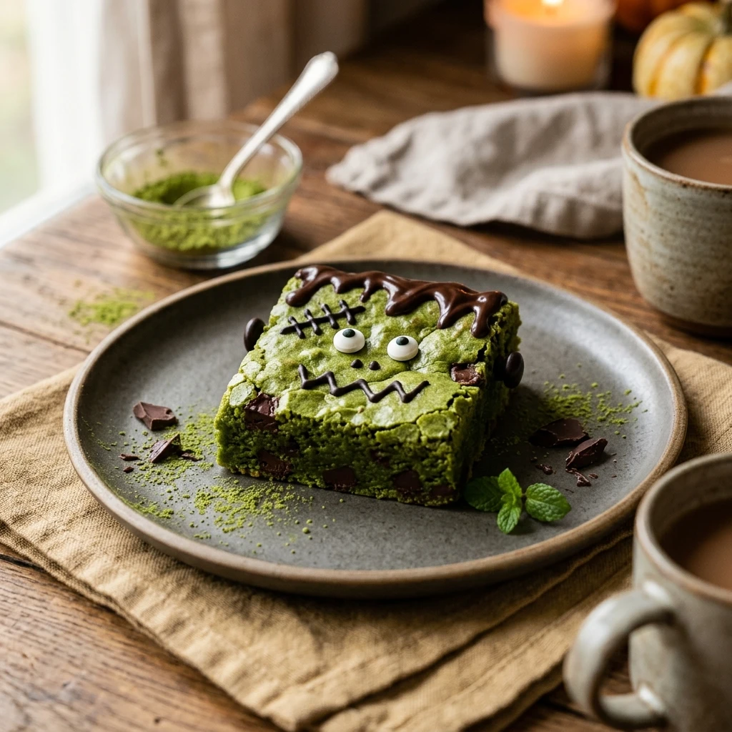 Frankenstein Matcha Brownies Halloween Recipe