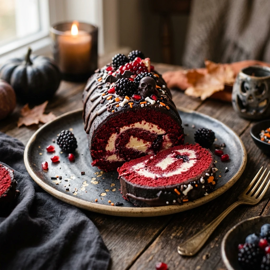 Halloween Blood Velvet Cake Roll Recipe
