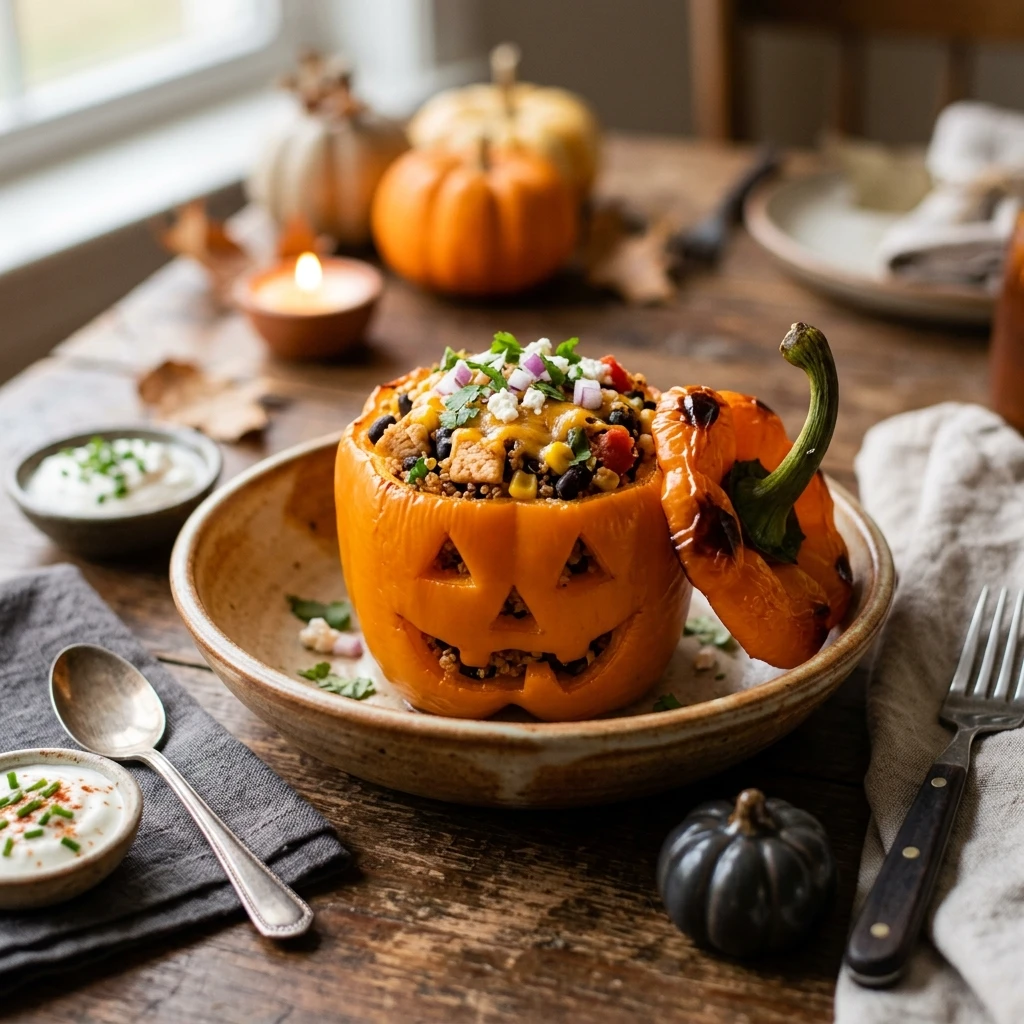Halloween Stuffed Jack O Lantern Peppers Recipe