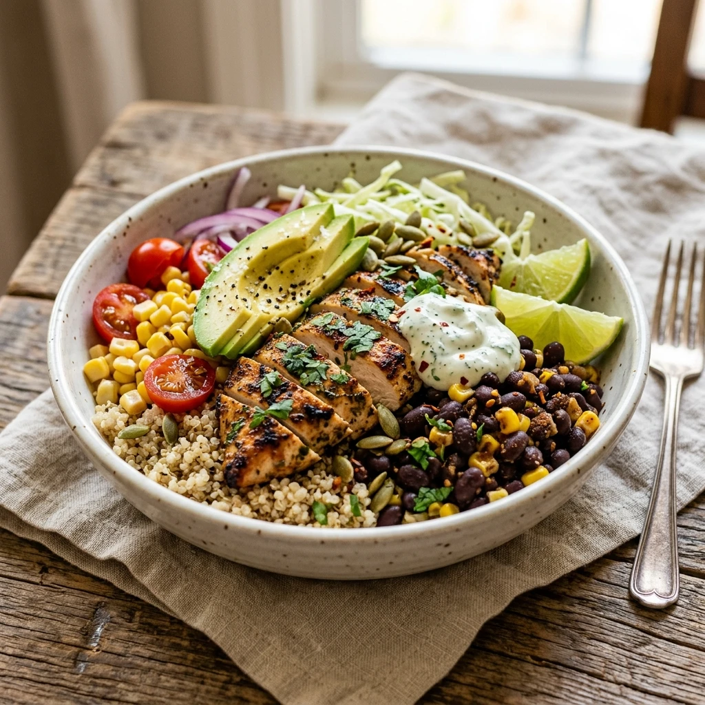 High Protein Chicken and Black Bean Bowl