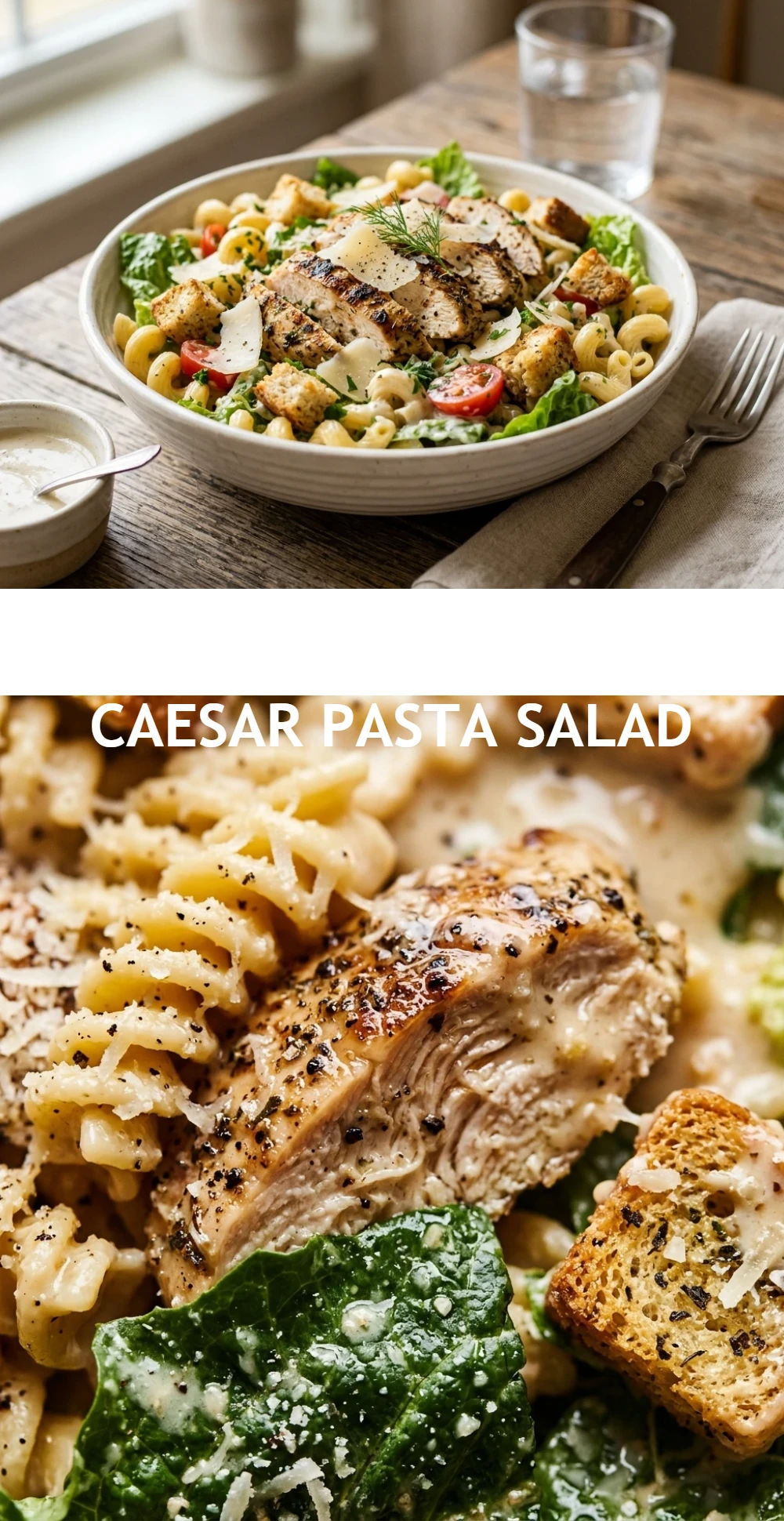 High-Protein Chicken Caesar Pasta Salad