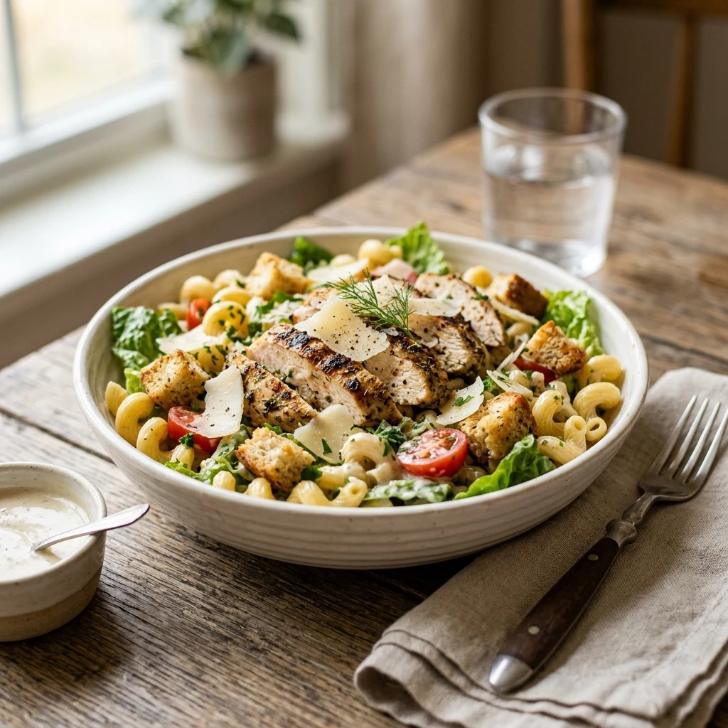 High-Protein Chicken Caesar Pasta Salad