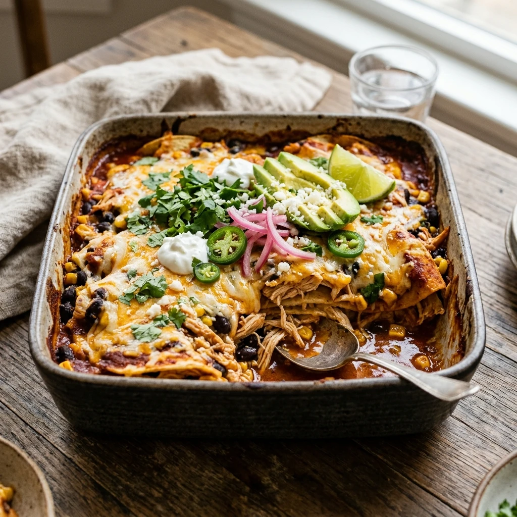High-Protein Chicken Enchilada Casserole