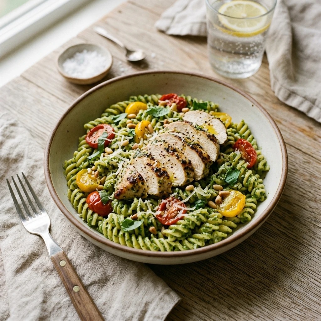 High Protein Chicken Pesto Pasta