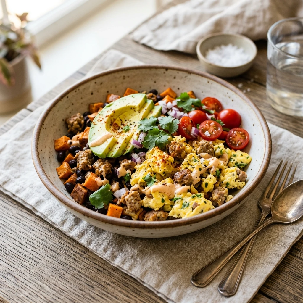 High Protein Egg and Turkey Sausage Bowl