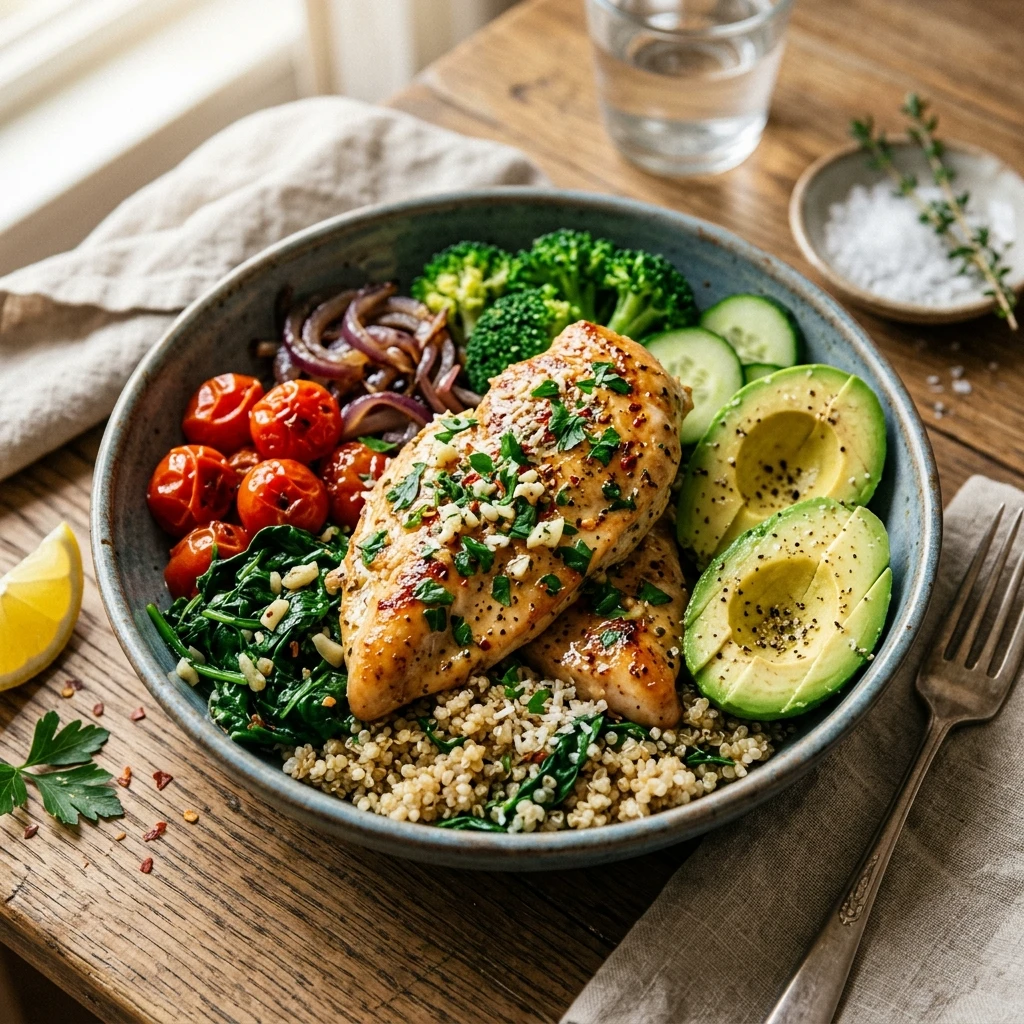 High Protein Garlic Butter Chicken Bowl