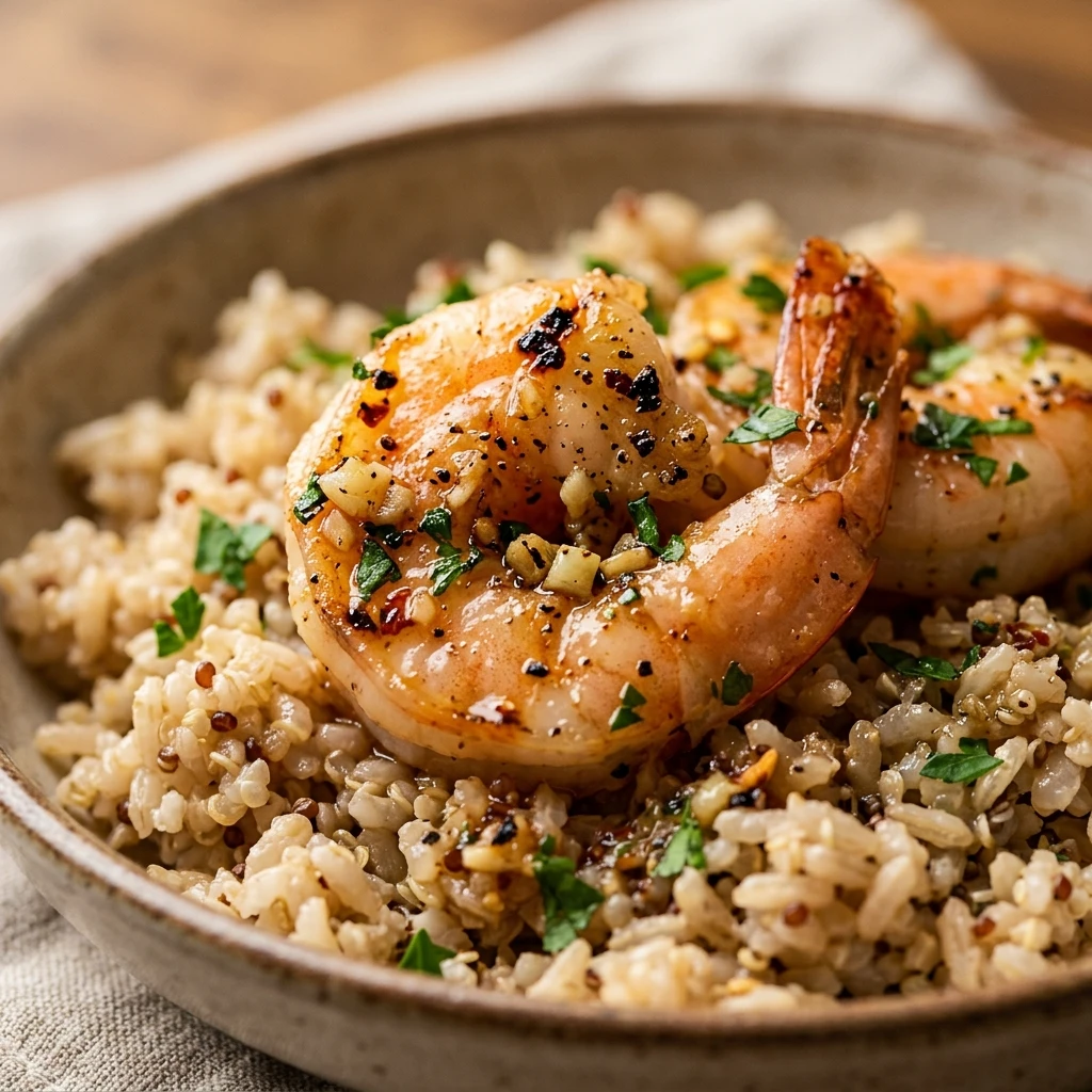 High Protein Garlic Shrimp and Rice