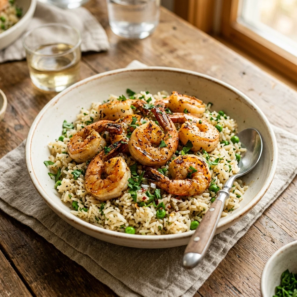 High Protein Garlic Shrimp and Rice