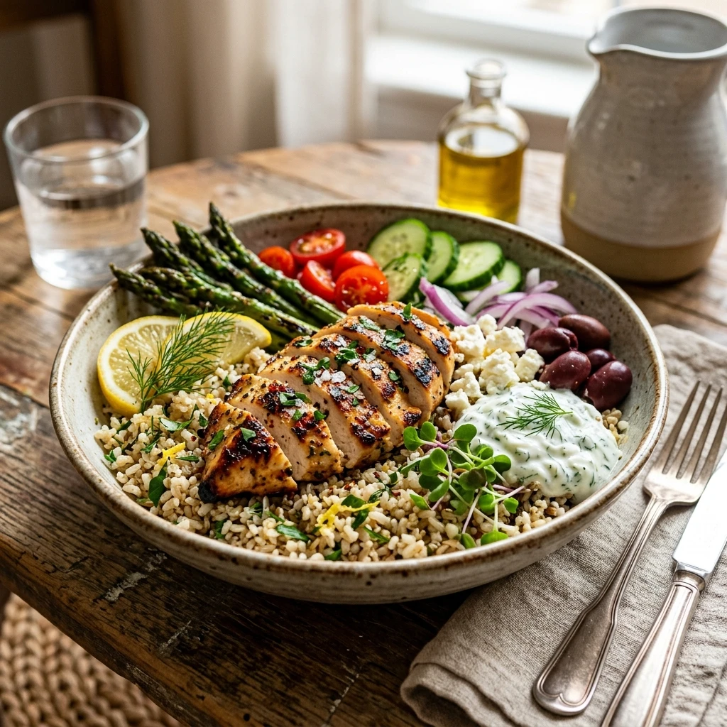 High Protein Lemon Chicken and Rice Bowl