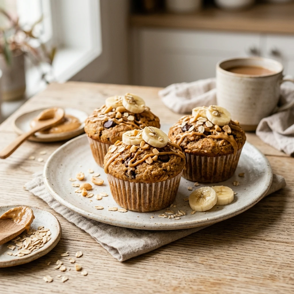 High Protein Peanut Butter Banana Muffins