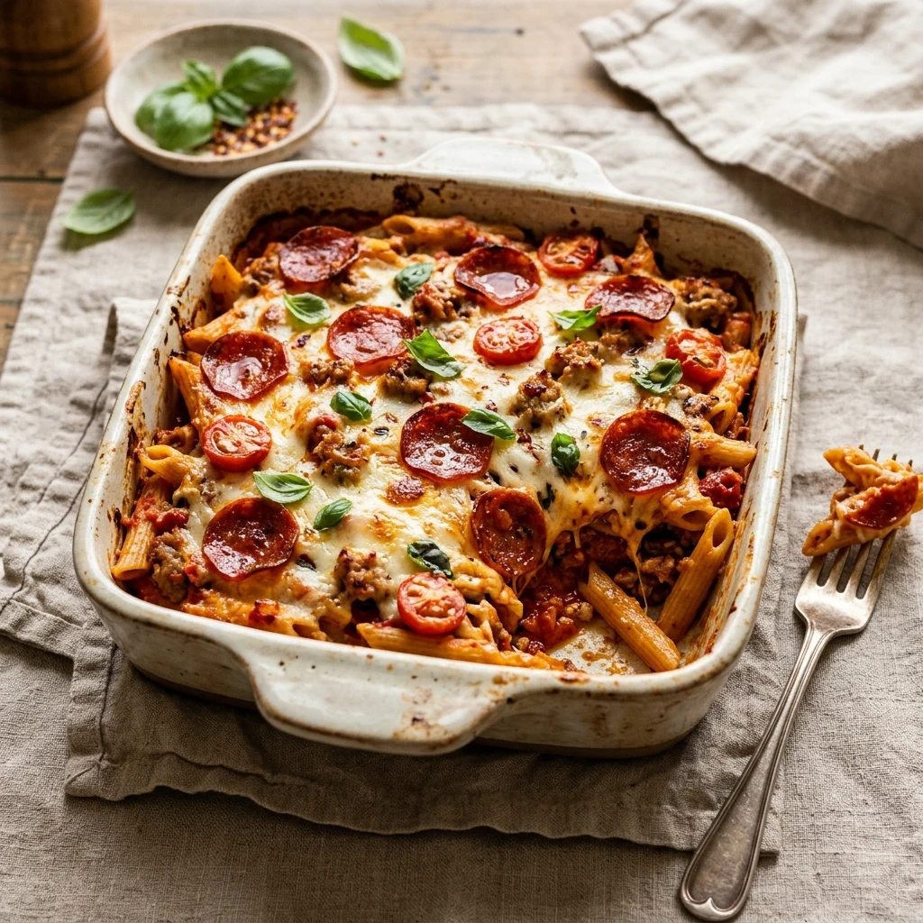 High-Protein Pizza Pasta Bake