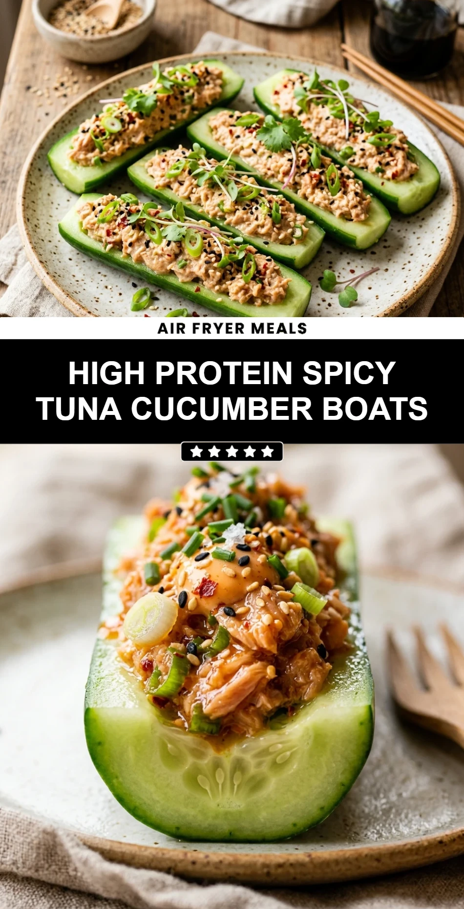 High Protein Spicy Tuna Cucumber Boats