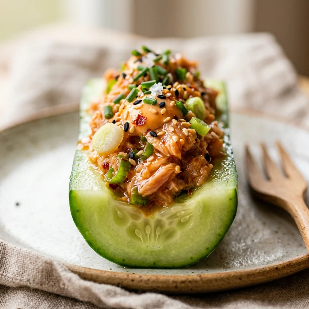 High Protein Spicy Tuna Cucumber Boats