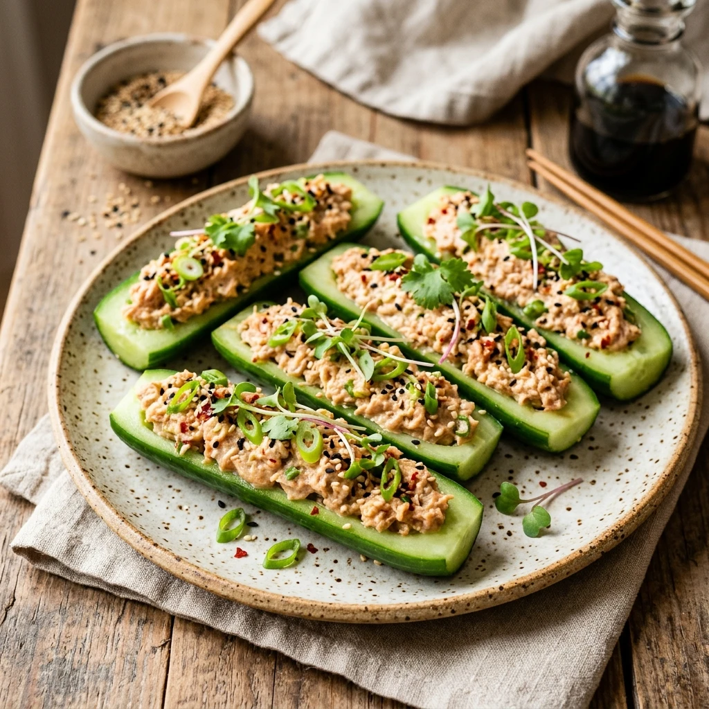 High Protein Spicy Tuna Cucumber Boats