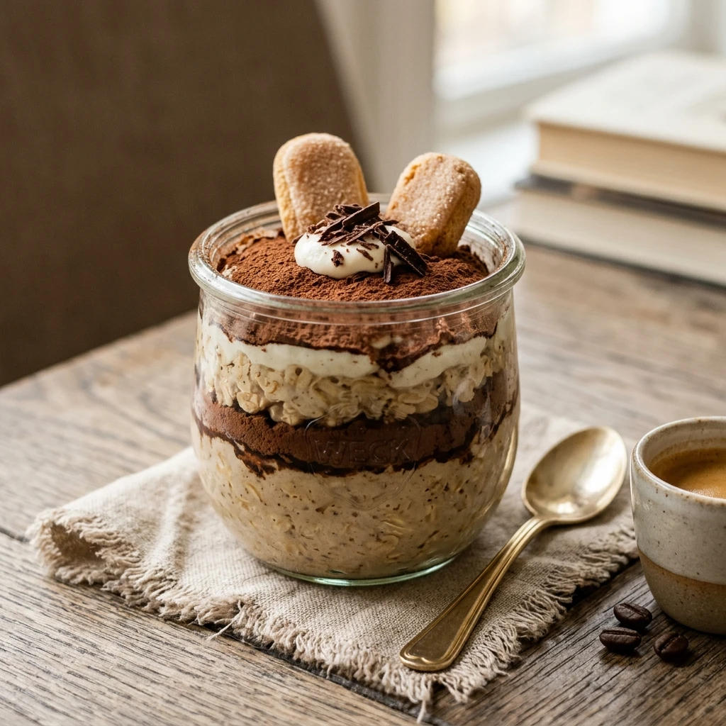 High-Protein Tiramisu Overnight Oats