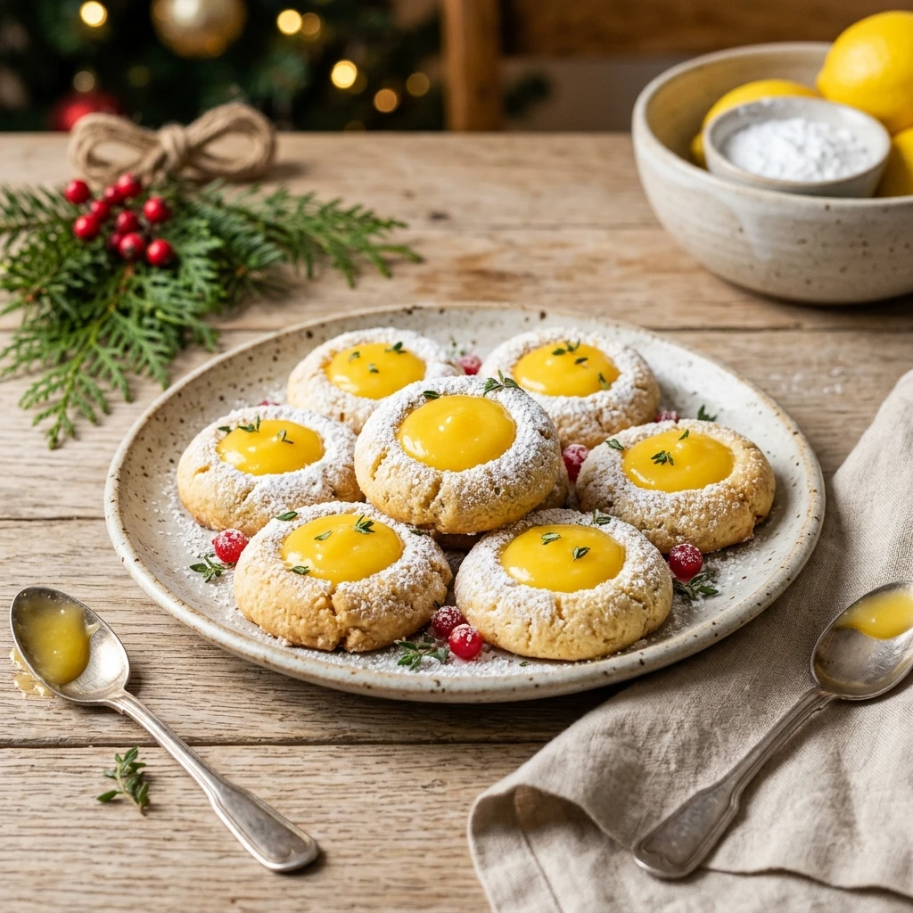 Lemon Curd Christmas Thumbprint Cookies