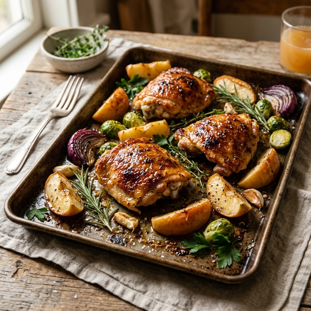 Maple Dijon Sheet Pan Chicken And Apples Recipe