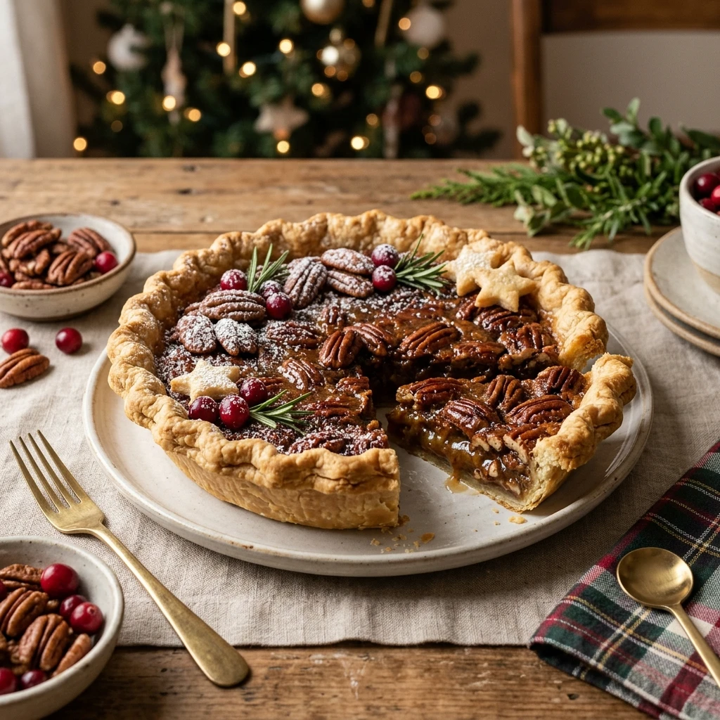 Maple Pecan Christmas Pie with Flaky Crust