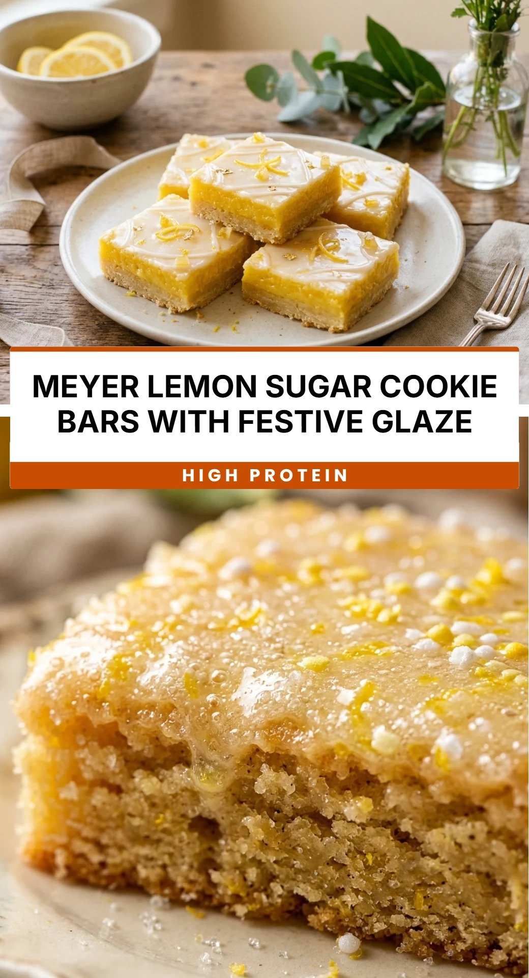 Meyer Lemon Sugar Cookie Bars with Festive Glaze