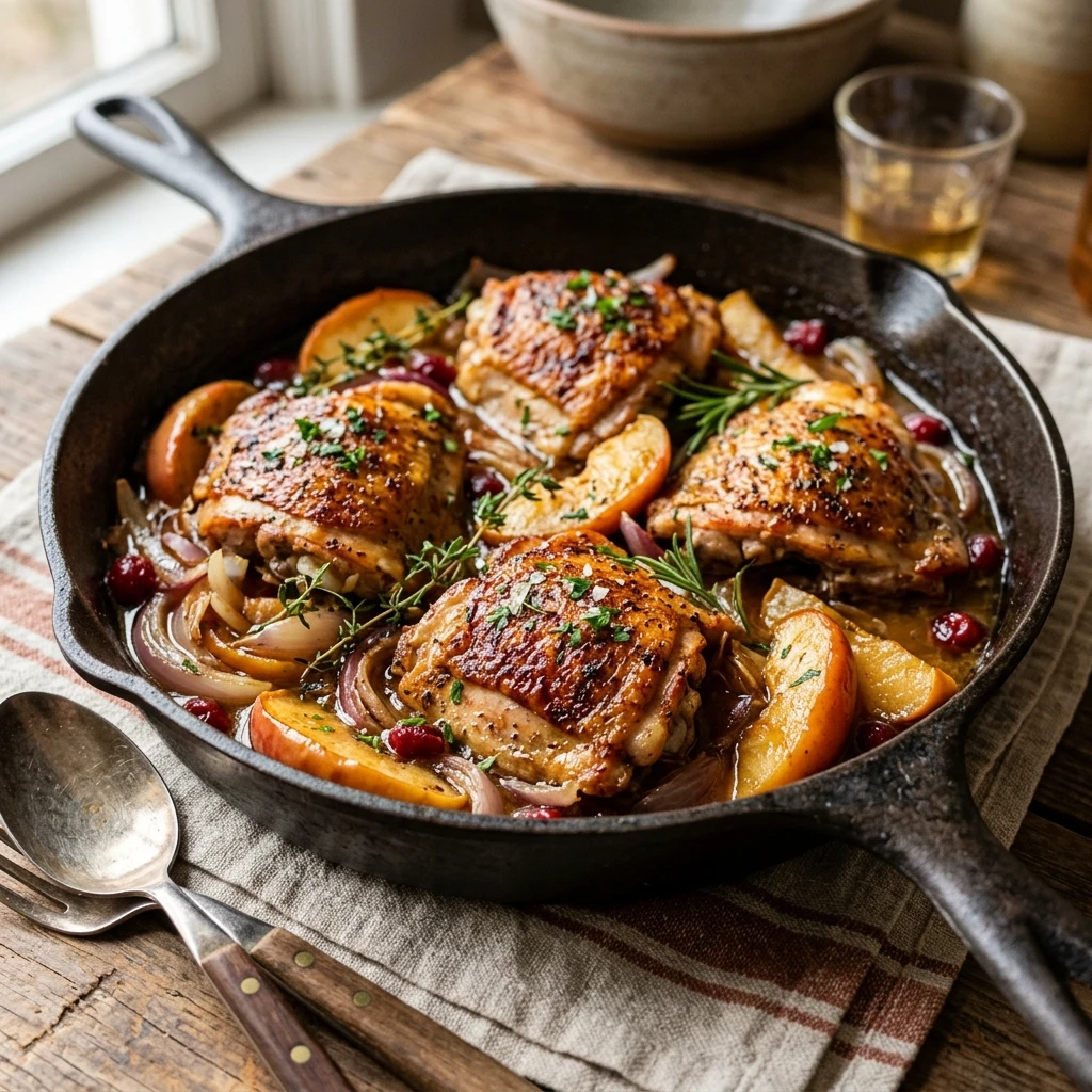 One Pot Apple Cider Chicken Thighs With Apples