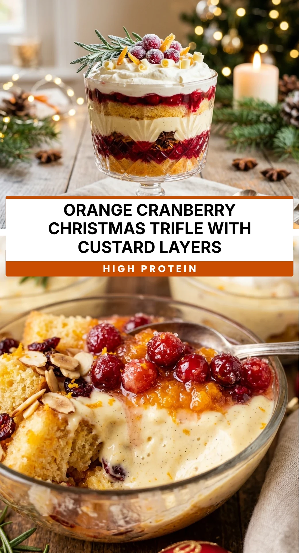 Orange Cranberry Christmas Trifle with Custard Layers