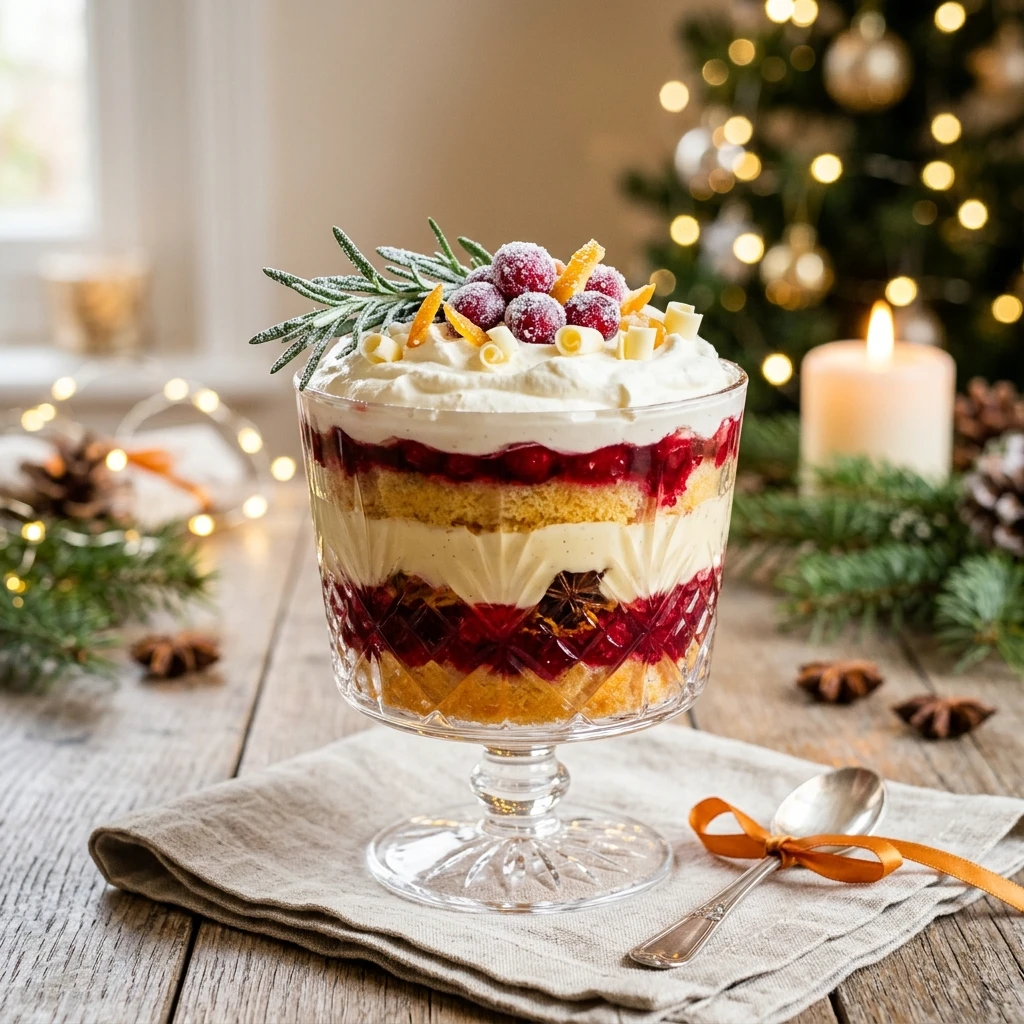 Orange Cranberry Christmas Trifle with Custard Layers