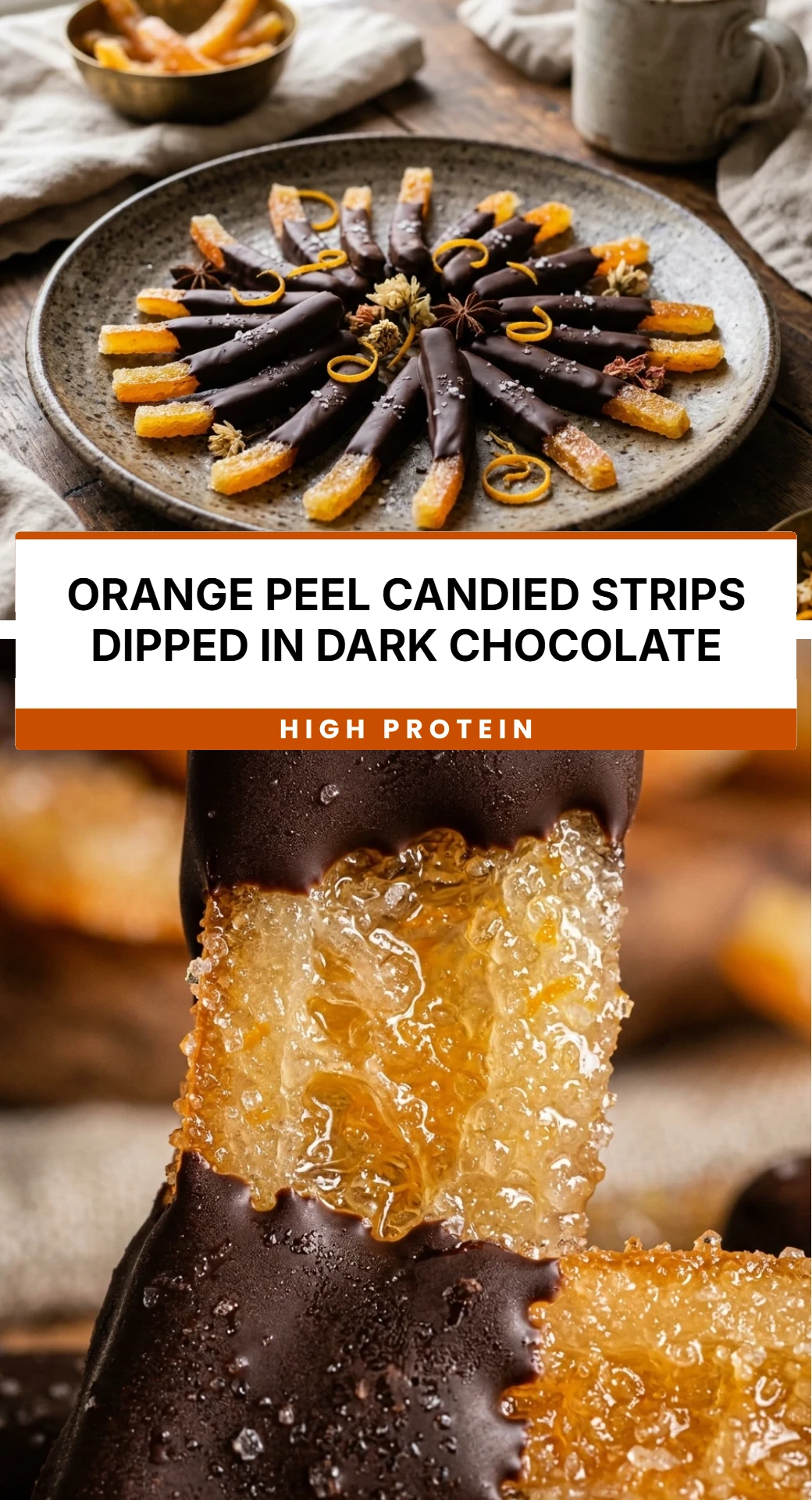 Orange Peel Candied Strips Dipped in Dark Chocolate