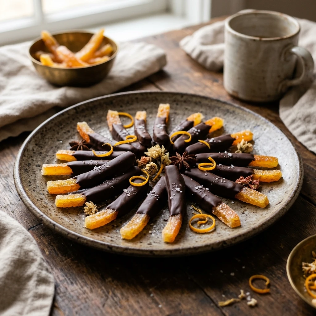 Orange Peel Candied Strips Dipped in Dark Chocolate