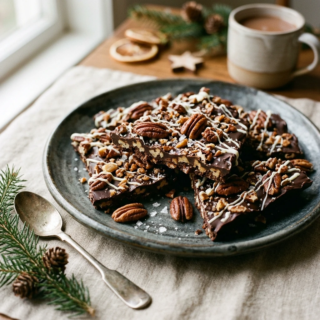 Pecan Praline Christmas Bark with Sea Salt