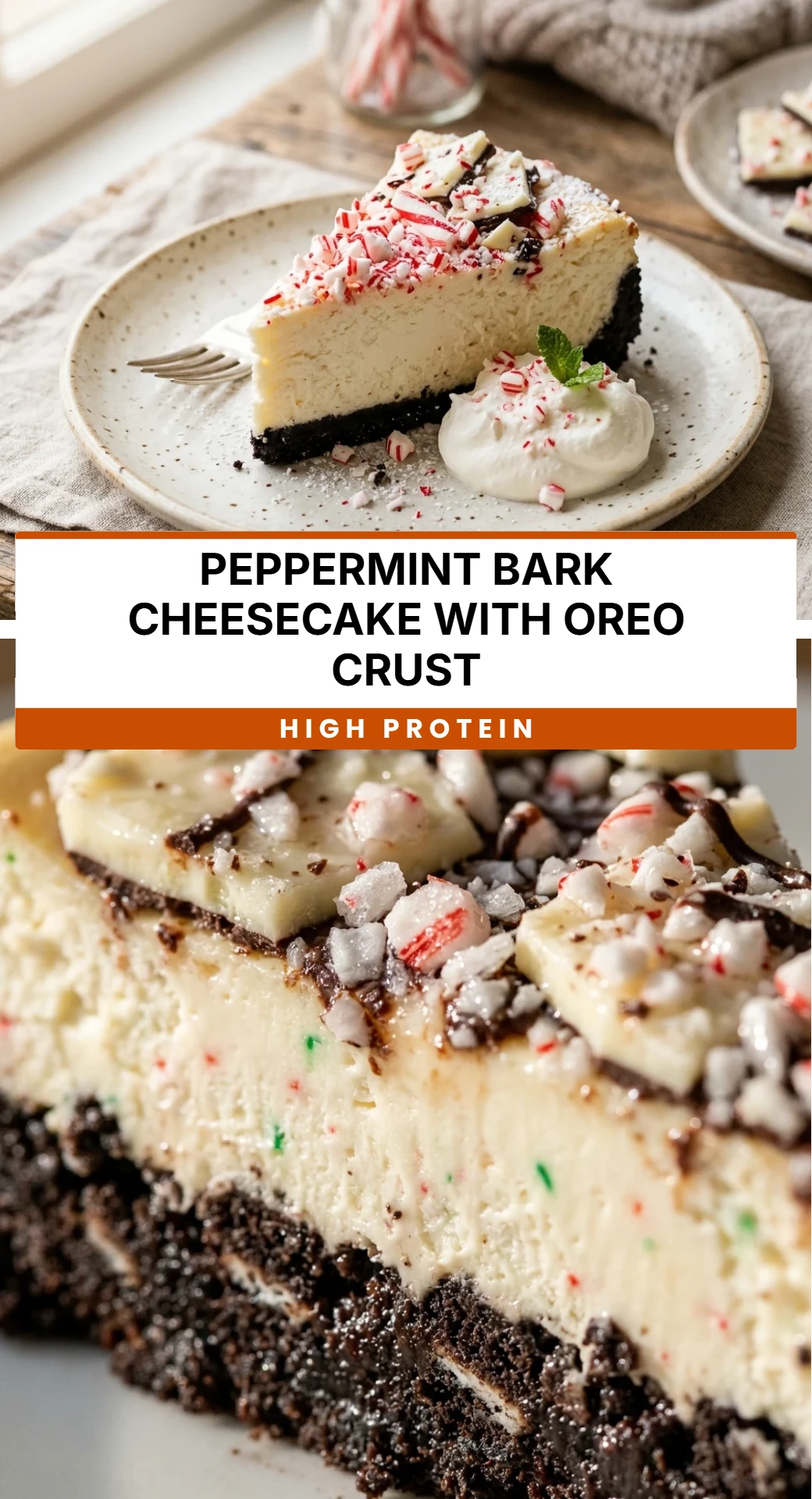 Peppermint Bark Cheesecake with Oreo Crust