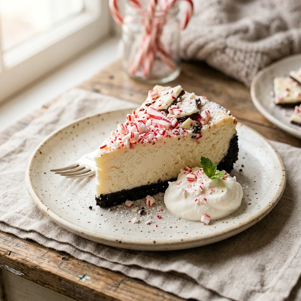 Peppermint Bark Cheesecake with Oreo Crust
